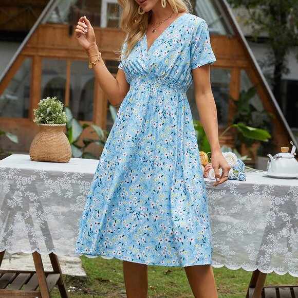 Women's floral print short-sleeved dress - Picture 2 of 6